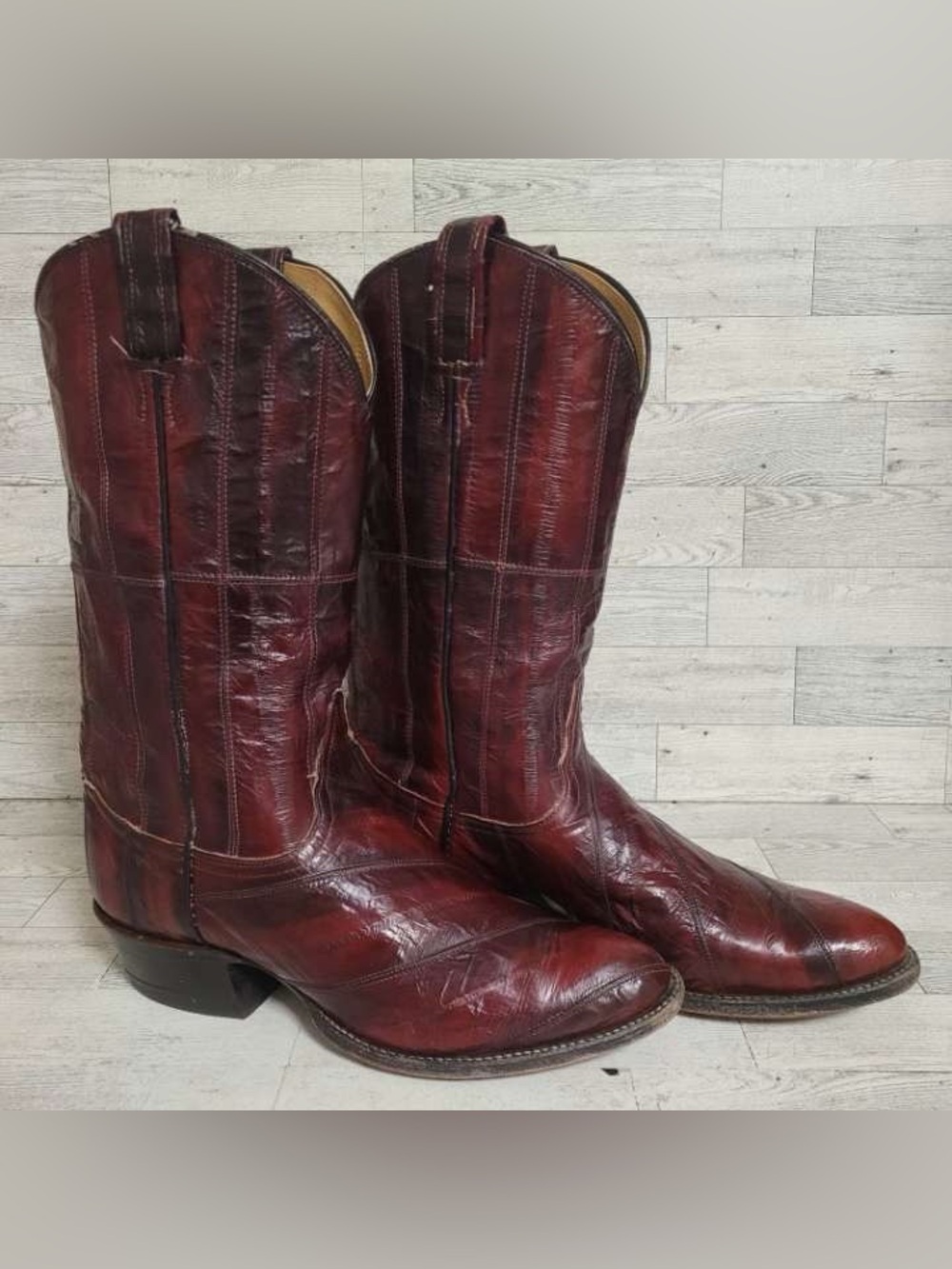 Women’s Tony Lama Full Black Cherry Eel Skin Exotic Cowboy Boots Size 9.5 B